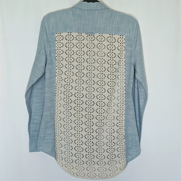 AMERICAN RAG Blue Button Down Shirt with Crochet - Picture 3 of 4